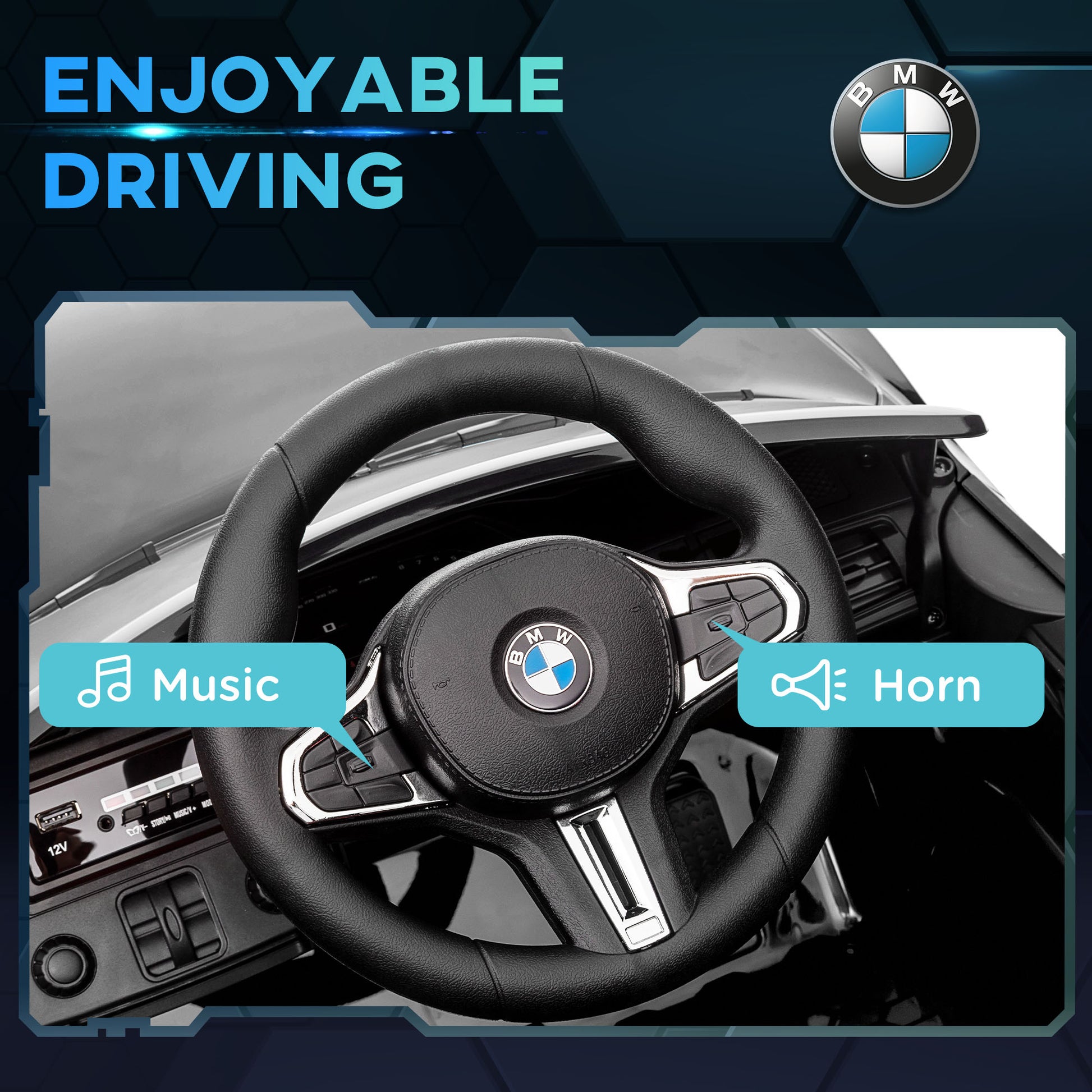 12V BMW M4 Licensed Kids Car with Easy Transport, Remote Control, Suspension, Music, Horn, LED Lights - Black by AIYAPLAY-5
