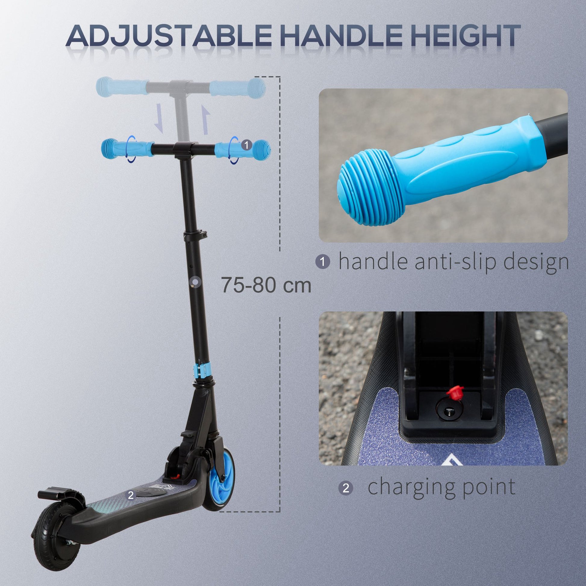 HOMCOM Folding Electric Scooter with Brake, for Ages 6+ Years, 8km/h Maximum Speed in Blue-5