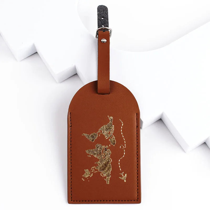 New 8 Colors PU Leather World Map Suitcase Luggage Tag Label Bag Pendant Handbag Portable Travel Accessories Name ID Address Tag