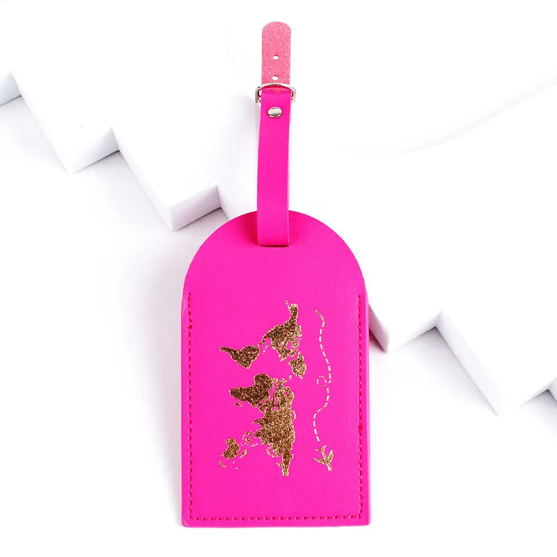 New 8 Colors PU Leather World Map Suitcase Luggage Tag Label Bag Pendant Handbag Portable Travel Accessories Name ID Address Tag