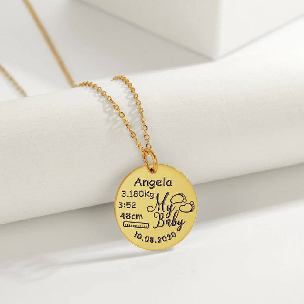 Personalized Necklace Custom Baby Name Child Kid Birth Gift For Women New Born Mother Father Day Mom Dad Stainless Steel Jewelry