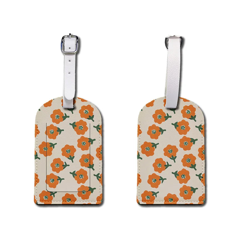 Luggage Tags with Privacy Cover PU Leather Cruise Ship Waterproof Tag Flowers Unique Suitcase Tags for Men Kids Women