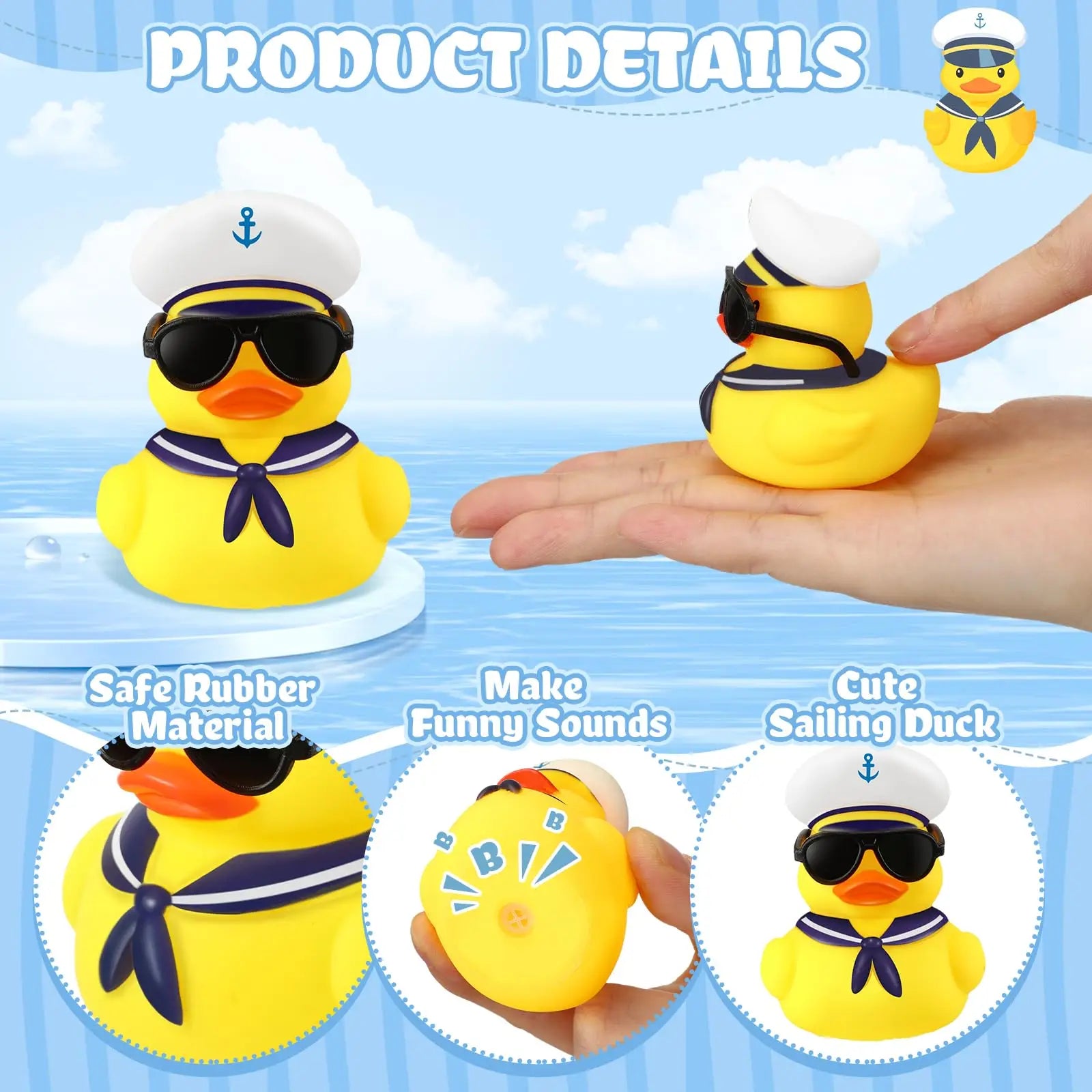 12/24/36Pcs Cruise Rubber Duck Bulk with Sunglasses Sets  Mini Sailing Rubber Ducks Summer Cruise Ship Toy Squeaky Duck