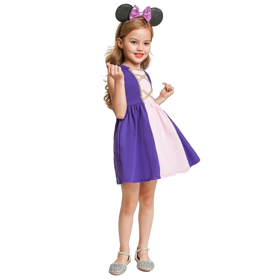 Patchworks Cosplay Princess Dress for Kids Girl Summer Sleeveless Vestido Casual Children Clothing One Piece Dress Fashion Stlye