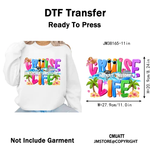Happy Summer Boat Cruise Life Salty Beach Family Island Vacation Iron on DTF Thermal Transfer Sticker Ready to Press for Clothes