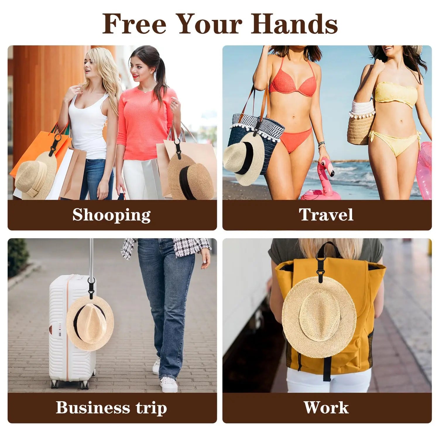 Travel Hat Clip, Outdoor Travel Multifunctional Hat Clip, Portable Backpack Clip, Hat Storage Clip, Sun Hat Hanging Bag Anti-Lost Clip, Vacation Beach Pattern Essentials Travel Handbag Backpack Luggage Accessories