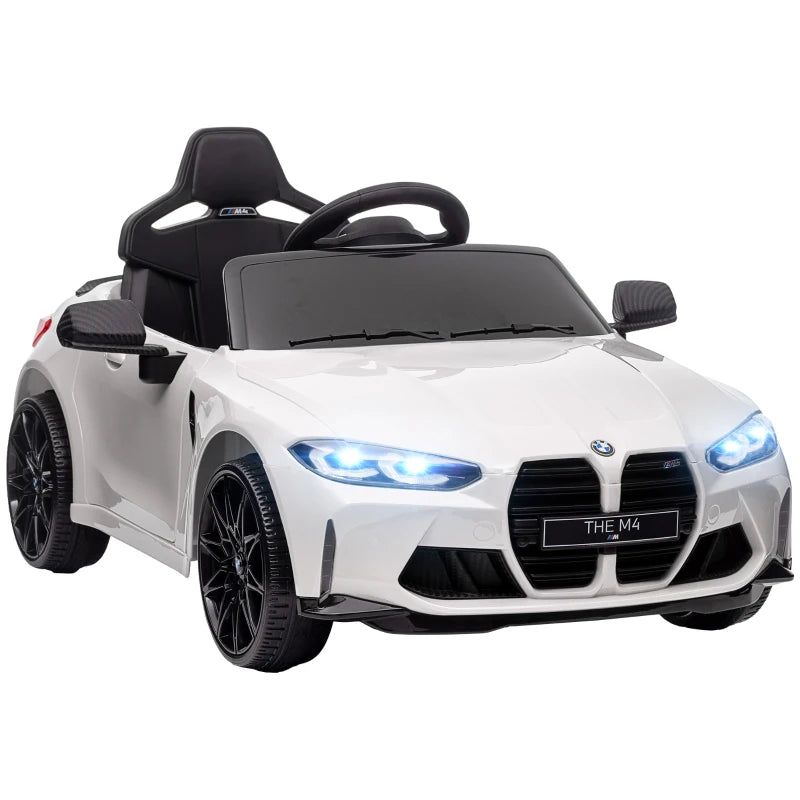 12V BMW M4 Licensed Kids Car with Easy Transport, Remote Control, Suspension, Music, Horn, LED Lights in White by AIYAPLAY-0