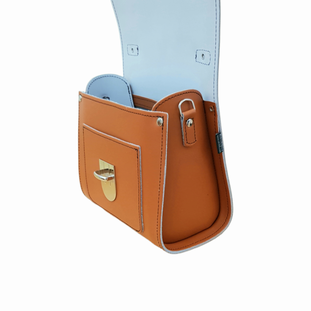 Handmade Leather Sugarcube Handbag - Burnt Orange-2