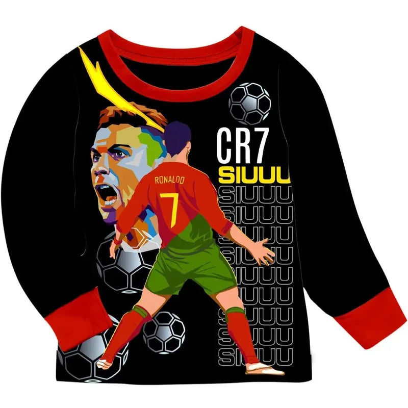 Children's Clothes Boy Girls Football Star Pajamas T-shirt Pants 2pcs Comfortable Long Sleeves Homewear Siuuu CR7S Kids Clothing