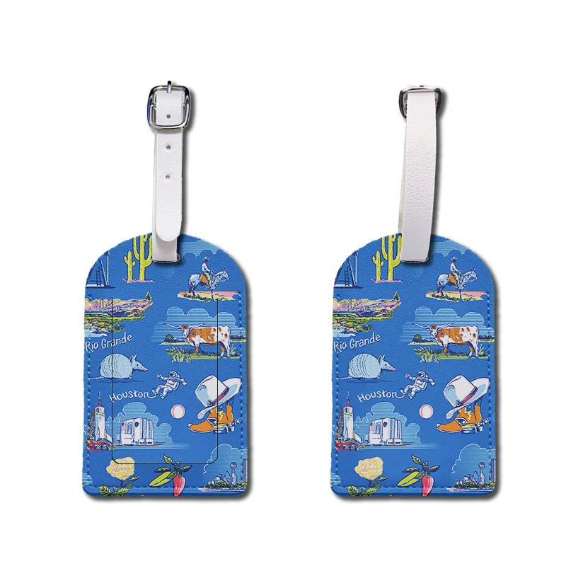 Luggage Tags with Privacy Cover PU Leather Cruise Ship Waterproof Tag Flowers Unique Suitcase Tags for Men Kids Women