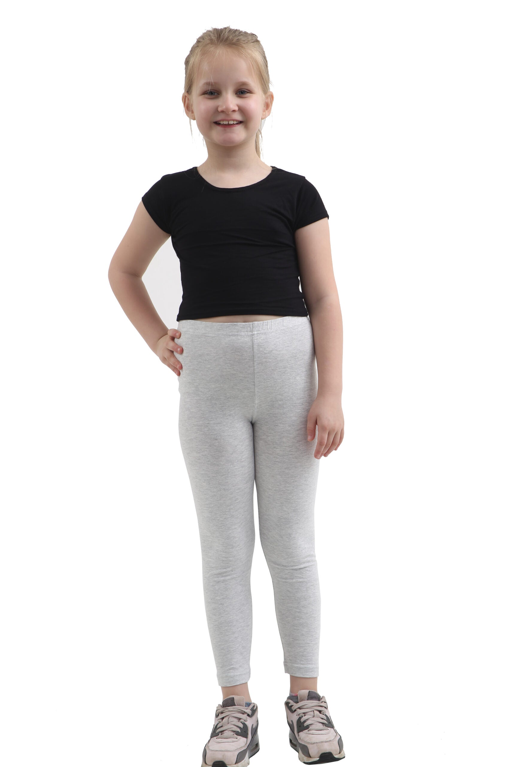 Crazy Chick Girls Light Grey Cotton Leggings Full Length-0