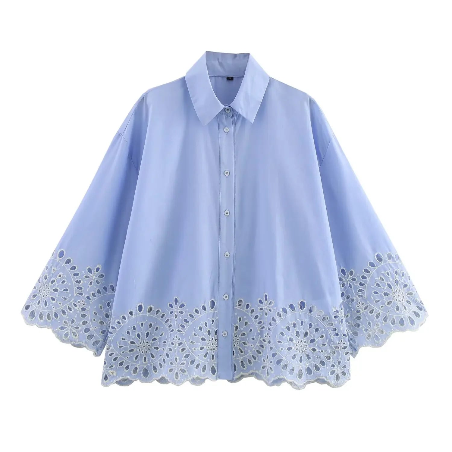 2025 Spring Summer New Women Hollow Embroidery Shirt Long Sleeve Short Shirts Blouses Fashion Casual Female Tops