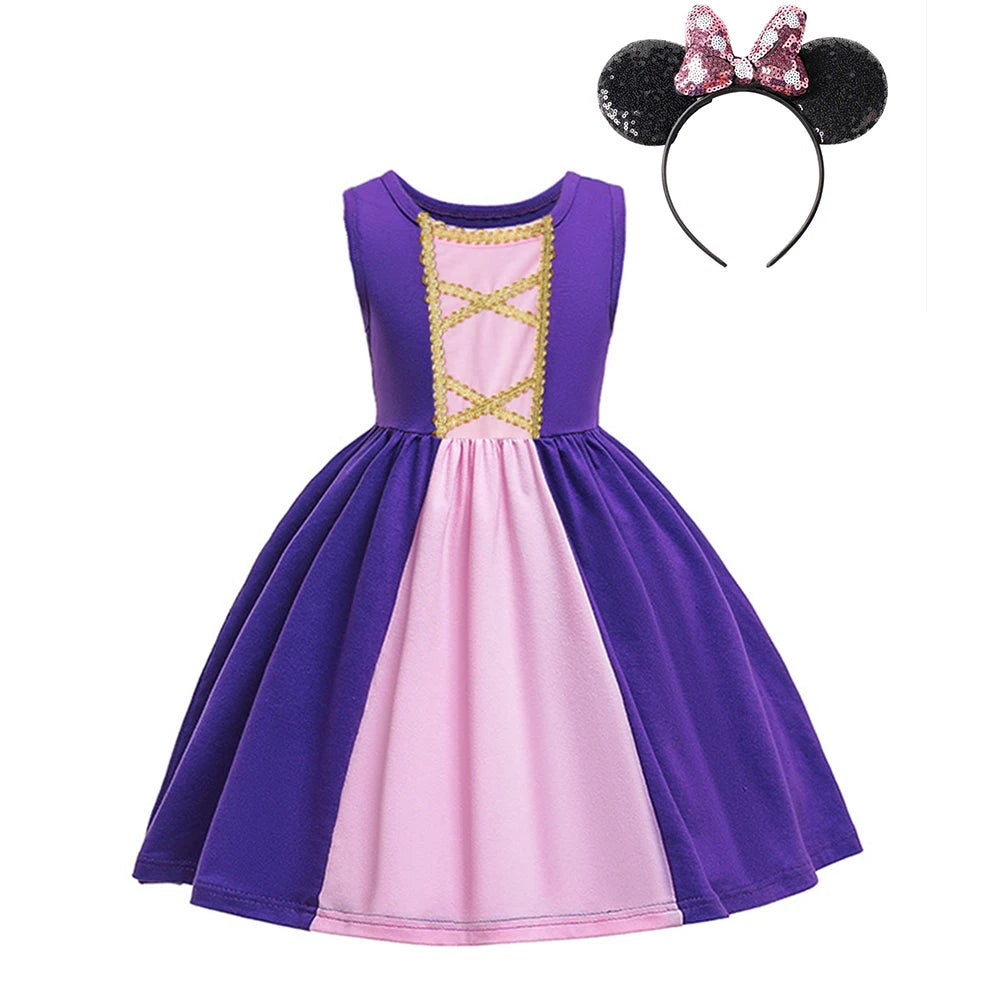 Patchworks Cosplay Princess Dress for Kids Girl Summer Sleeveless Vestido Casual Children Clothing One Piece Dress Fashion Stlye