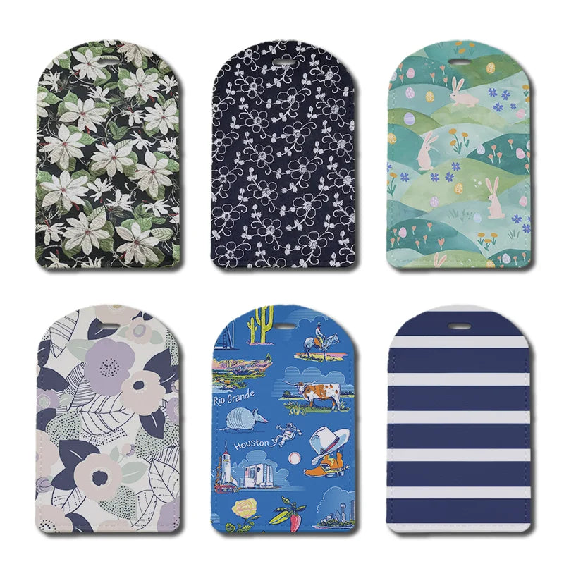 Luggage Tags with Privacy Cover PU Leather Cruise Ship Waterproof Tag Flowers Unique Suitcase Tags for Men Kids Women