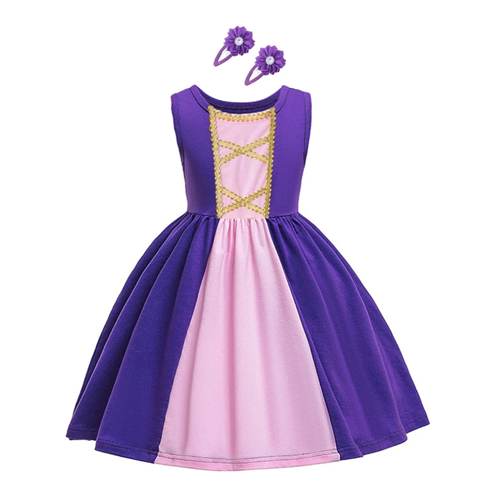 Patchworks Cosplay Princess Dress for Kids Girl Summer Sleeveless Vestido Casual Children Clothing One Piece Dress Fashion Stlye