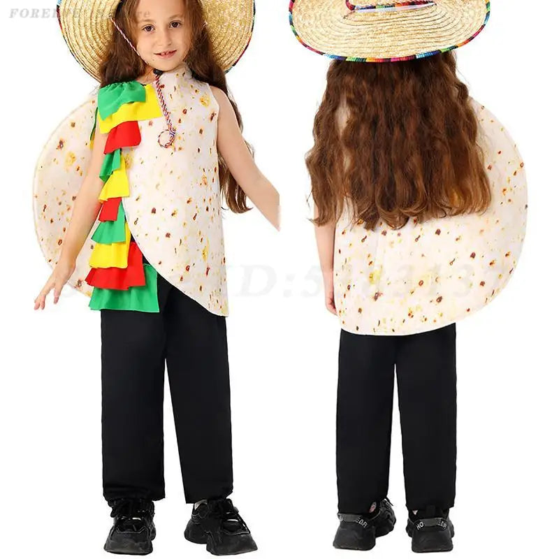 Kids Cute Taco Mexican Tortilla Cosplay Costume Child Festival Role Play Fancy Clothing Halloween Cartoon Food Stage Costumes