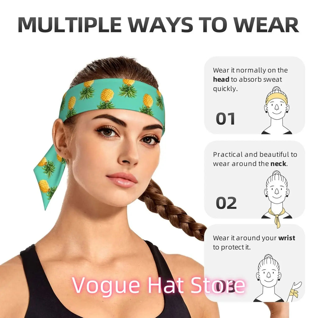 Sport Head Ties Unisex Tie Headbands Bandanas Workout Hair Band Athletic Sweatbands for Running Yoga (upside down pineapples tr