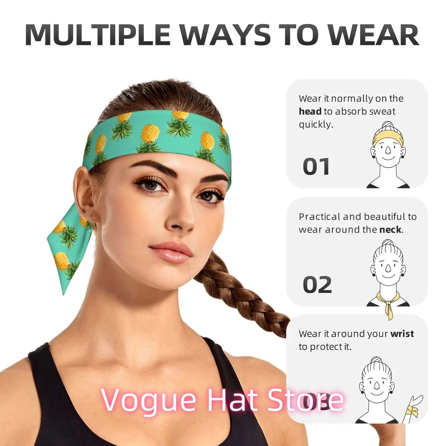 Sport Head Ties Unisex Tie Headbands Bandanas Workout Hair Band Athletic Sweatbands for Running Yoga (upside down pineapples tr