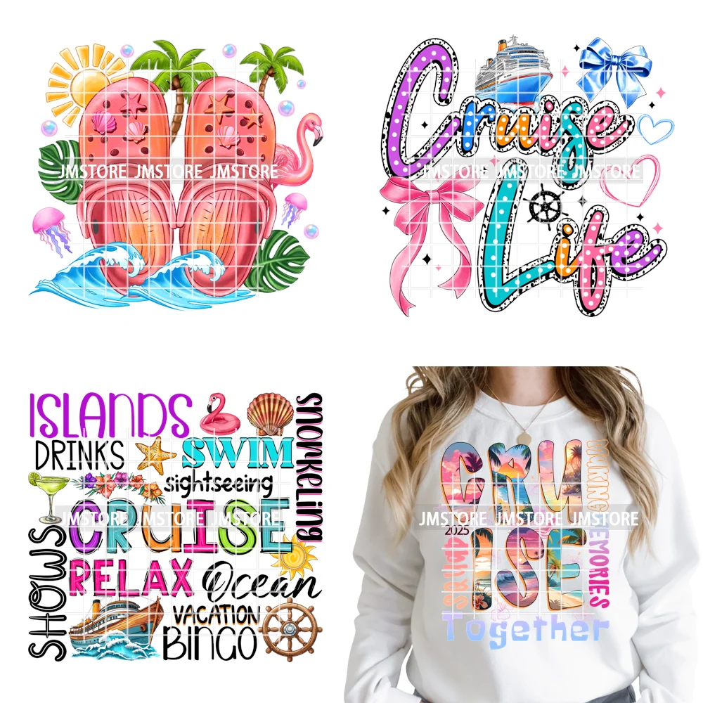 Happy Summer Boat Cruise Life Salty Beach Family Island Vacation Iron on DTF Thermal Transfer Sticker Ready to Press for Clothes