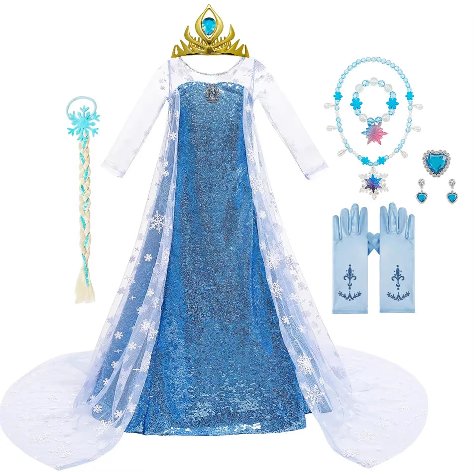 Elsa Dress for Girls Costume Snow Queen Kids Princess Dress Cosplay Birthday Party Children Clothing Carnival Easter Outfits