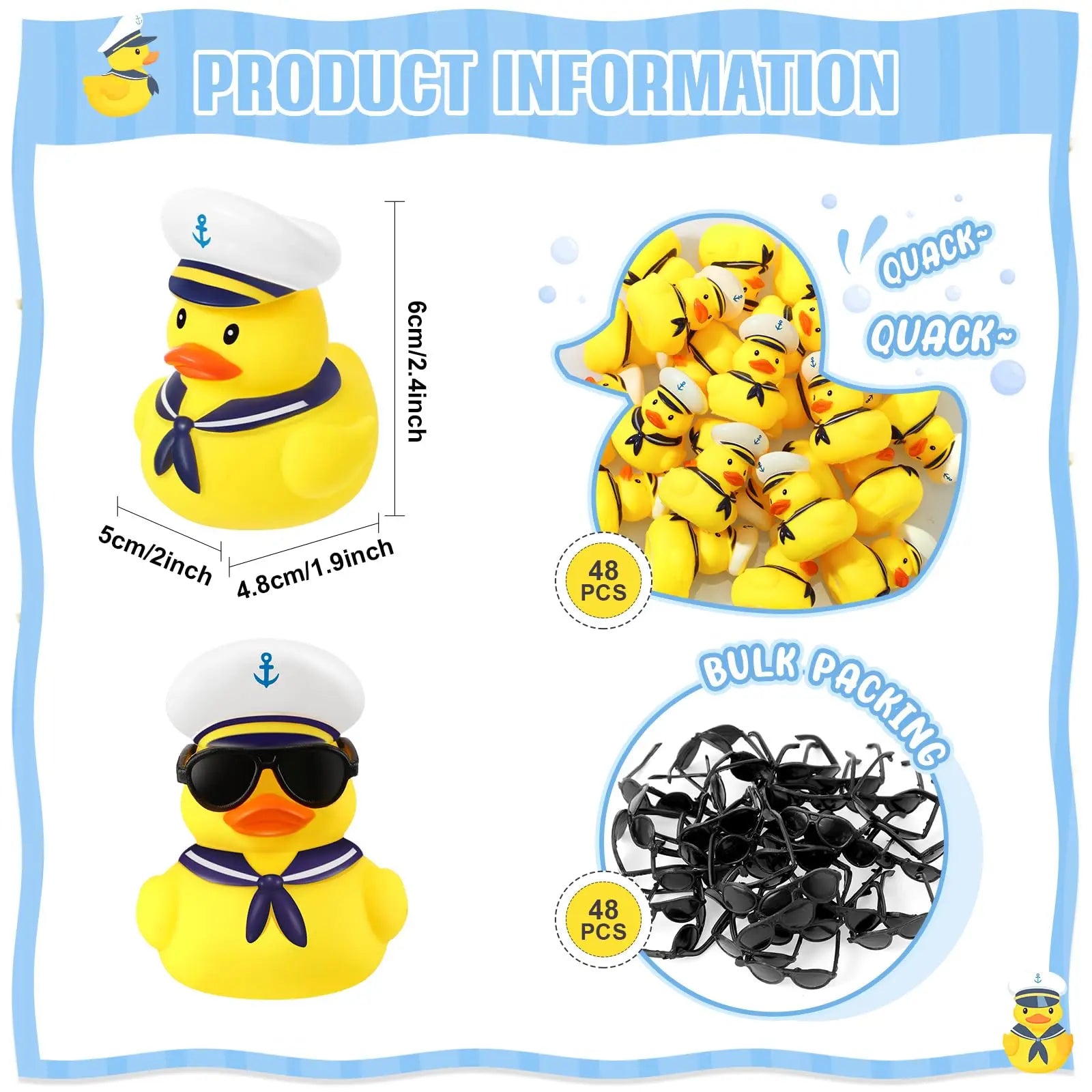 12/24/36Pcs Cruise Rubber Duck Bulk with Sunglasses Sets  Mini Sailing Rubber Ducks Summer Cruise Ship Toy Squeaky Duck