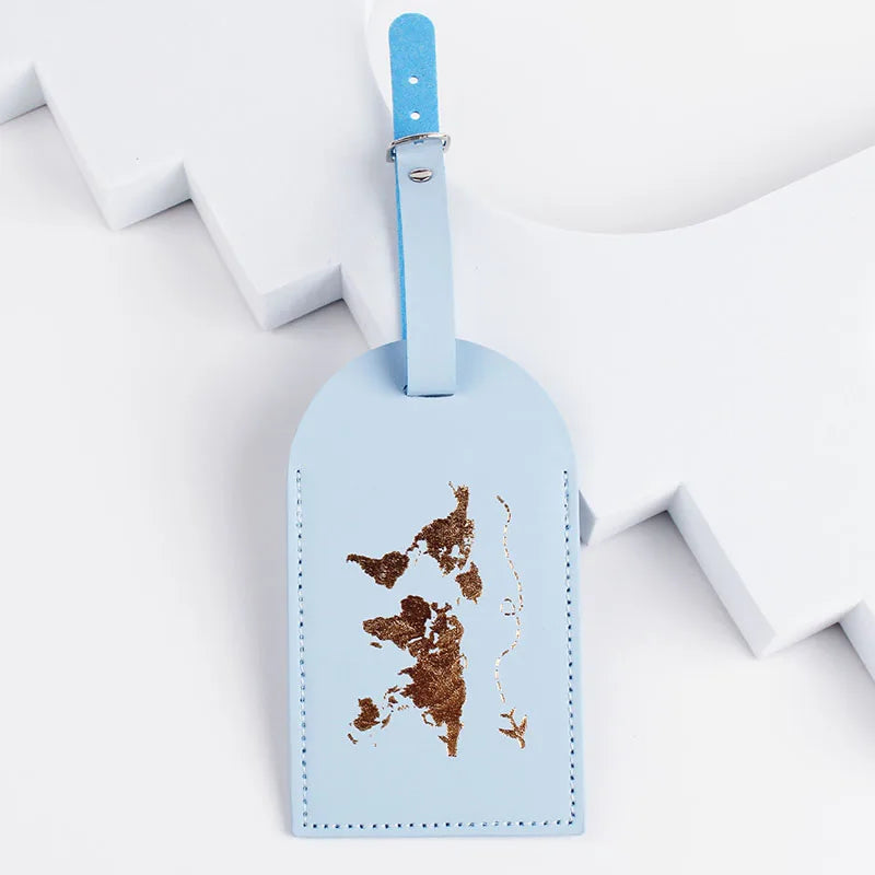 New 8 Colors PU Leather World Map Suitcase Luggage Tag Label Bag Pendant Handbag Portable Travel Accessories Name ID Address Tag