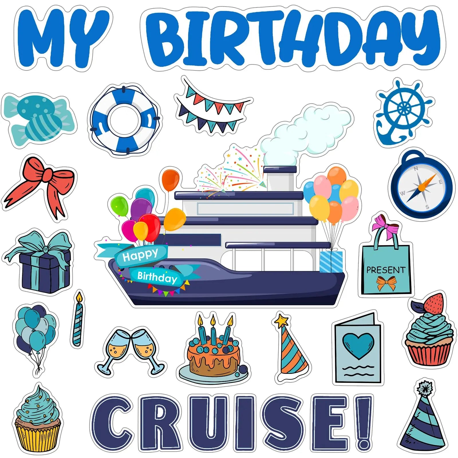 27 Pcs Birthday Cruise Door Magnets Decorations Funny Cruise Ship Door Magnets Magnetic for Cabin Ship Refrigerator Office Car