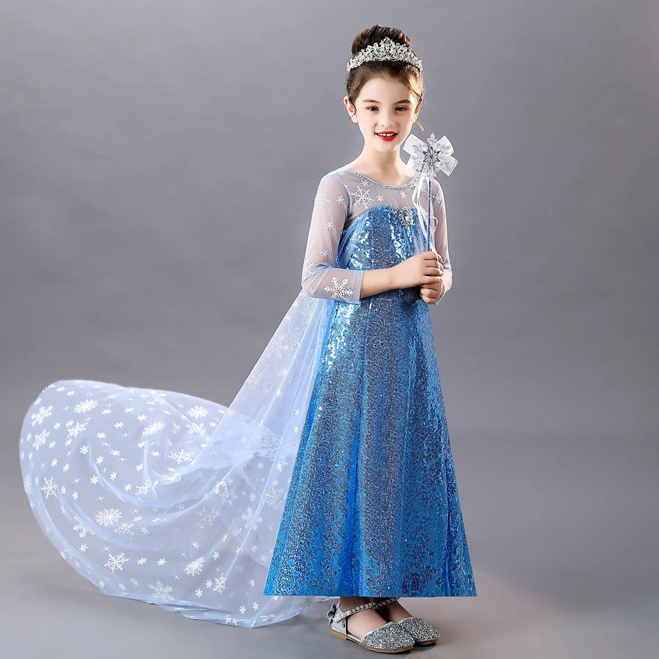 Elsa Dress for Girls Costume Snow Queen Kids Princess Dress Cosplay Birthday Party Children Clothing Carnival Easter Outfits