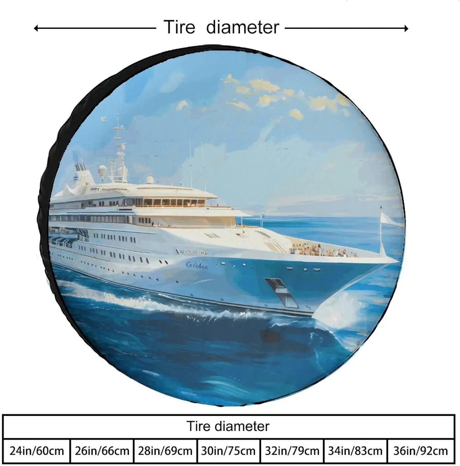 Ocean Cruise Ship Printed Spare Wheel Tire Cover Sun Rain Protector Covers Fits Tire Diameters 24-36 Inch