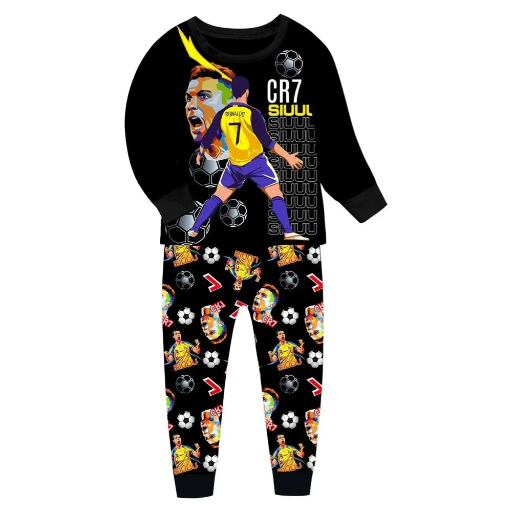 Children's Clothes Boy Girls Football Star Pajamas T-shirt Pants 2pcs Comfortable Long Sleeves Homewear Siuuu CR7S Kids Clothing