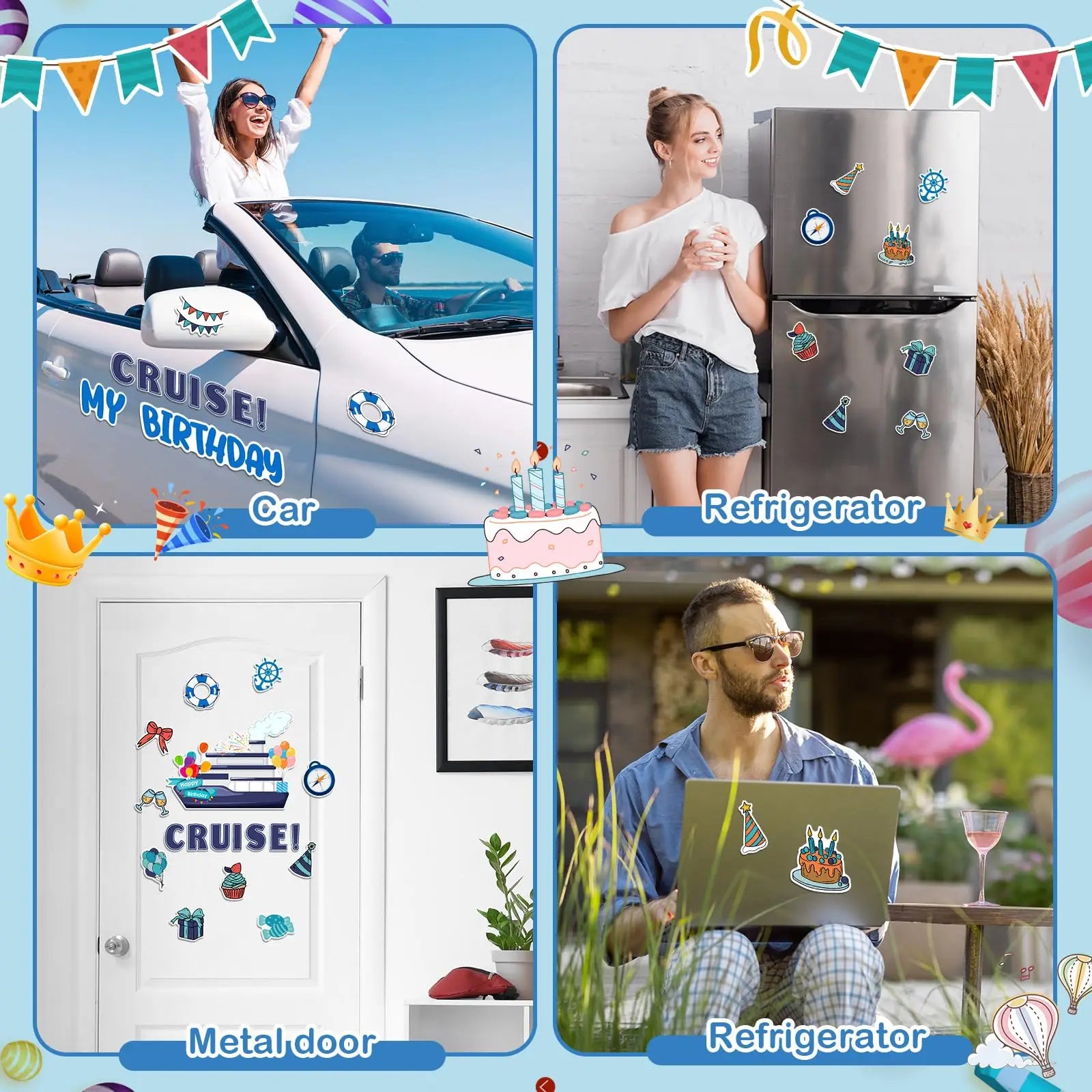 27 Pcs Birthday Cruise Door Magnets Decorations Funny Cruise Ship Door Magnets Magnetic for Cabin Ship Refrigerator Office Car