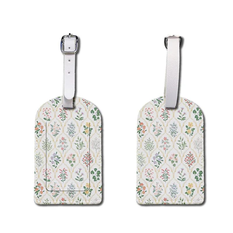 Luggage Tags with Privacy Cover PU Leather Cruise Ship Waterproof Tag Flowers Unique Suitcase Tags for Men Kids Women