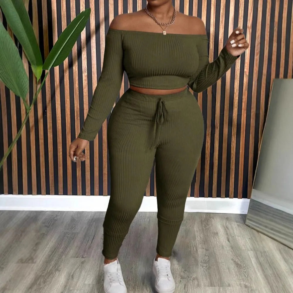 Plus Size Clothes Sets For Women's Clothing Two Piece Set Casual Solid Long SleeveTop And Pants Two Piece Set Fashion Clothing