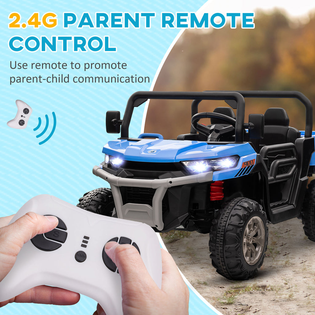 HOMCOM 12V Kids Electric Ride-On Car, with Electric Bucket, Remote Control with 2 Seats in Blue-2