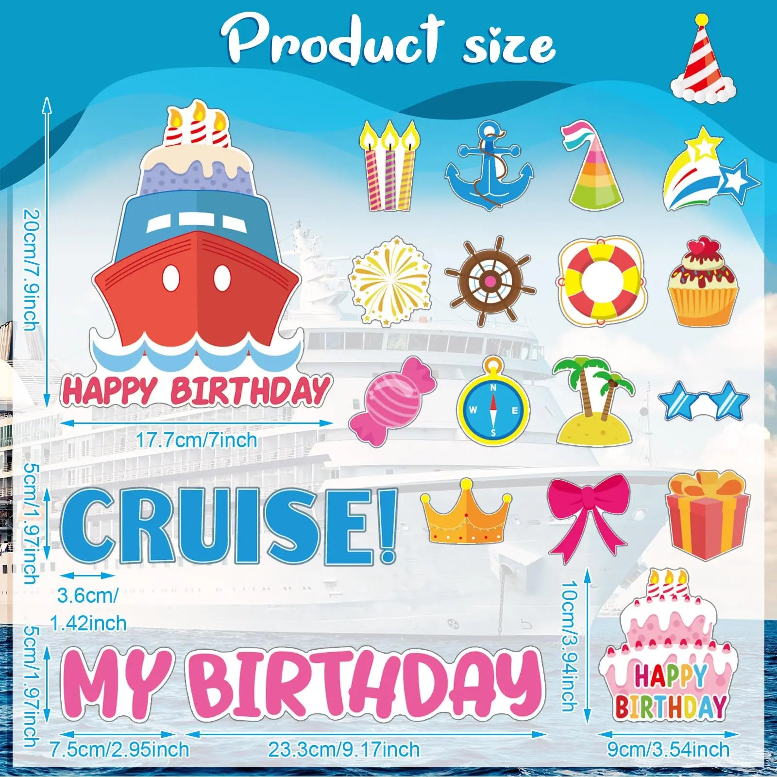 27 Pcs Birthday Cruise Door Magnets Decorations Funny Cruise Ship Door Magnets Magnetic for Cabin Ship Refrigerator Office Car