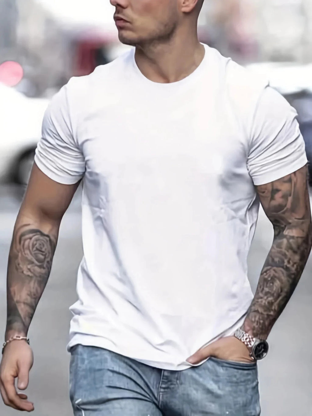 Men's Polyester summer fashionable casual loose plus size NEW YORK CITY printed slim fit round neck short sleeved T-shirt top