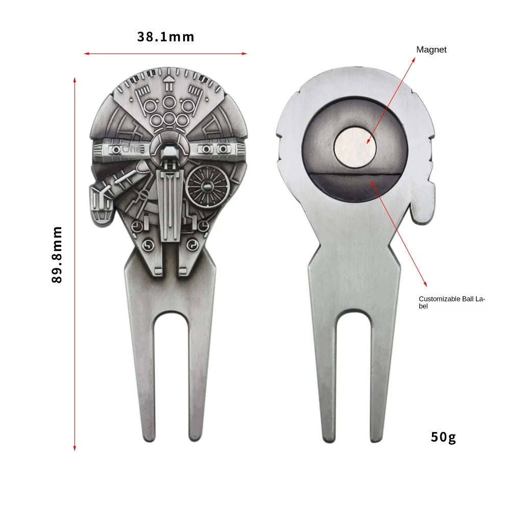 Golf Accessories Spacecraft Golf Green Fork Zinc Alloy Magnetic Divot Fork Multifunctional Portable Golf Ball Marker Golf Club