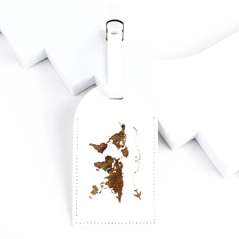 New 8 Colors PU Leather World Map Suitcase Luggage Tag Label Bag Pendant Handbag Portable Travel Accessories Name ID Address Tag