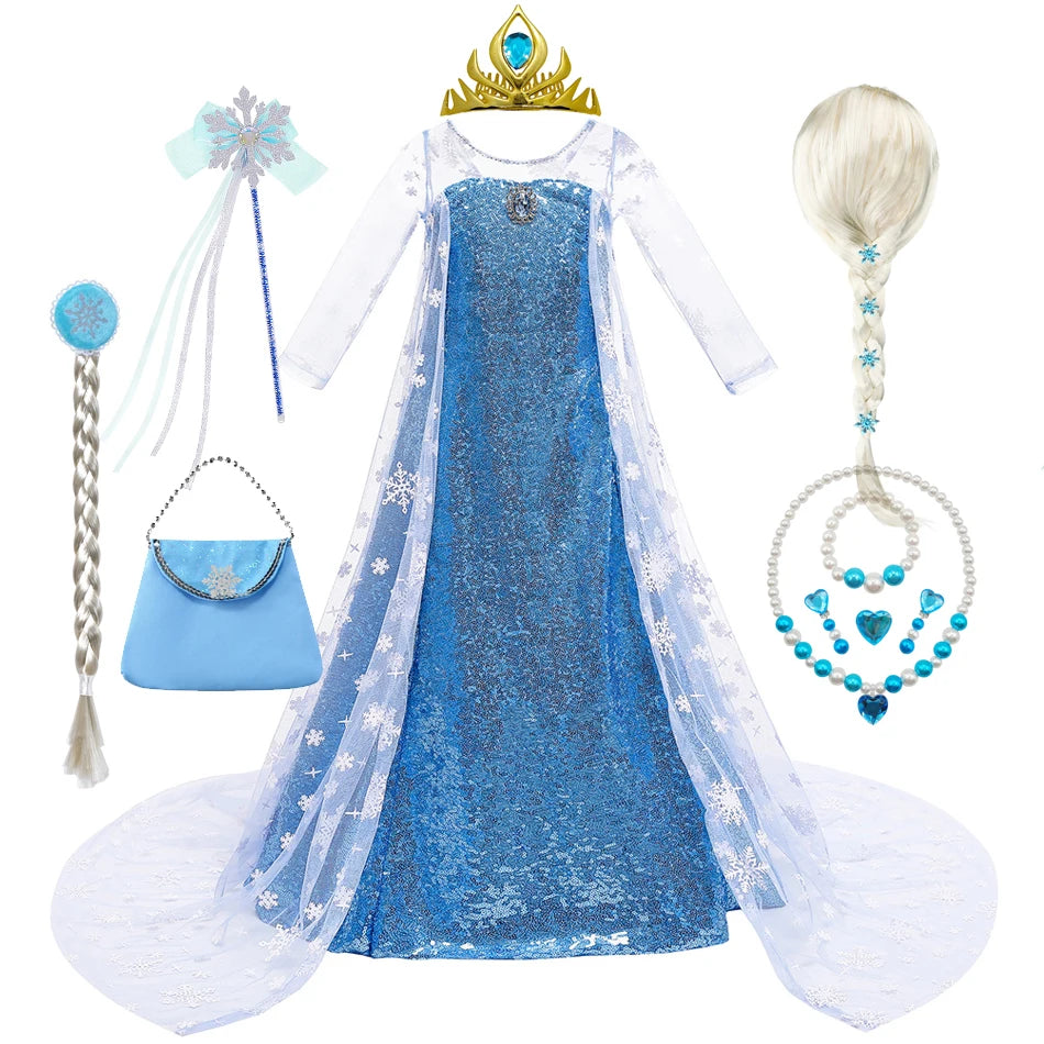 Elsa Dress for Girls Costume Snow Queen Kids Princess Dress Cosplay Birthday Party Children Clothing Carnival Easter Outfits