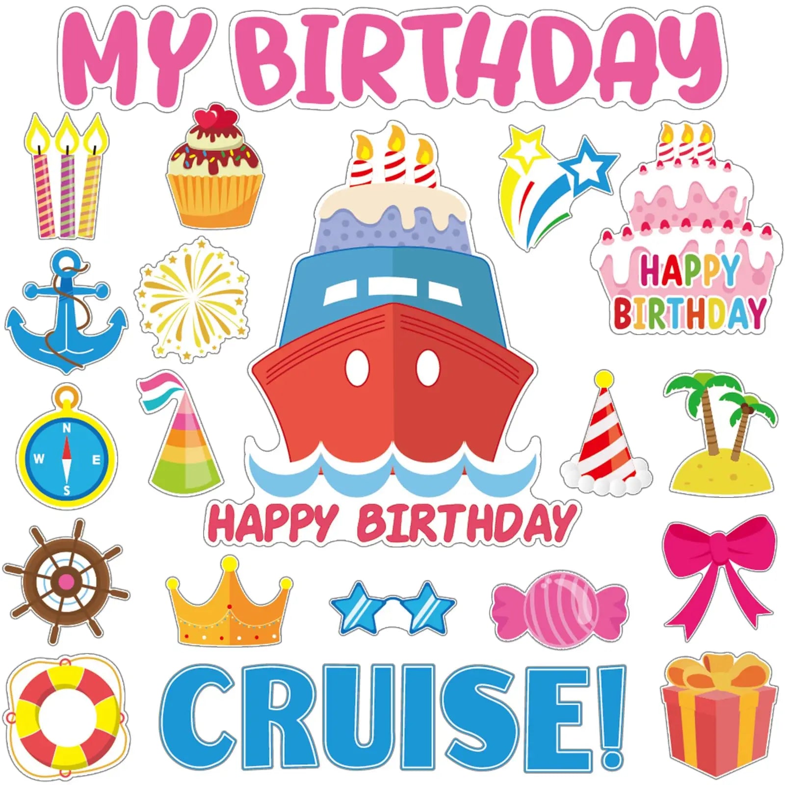 27 Pcs Birthday Cruise Door Magnets Decorations Funny Cruise Ship Door Magnets Magnetic for Cabin Ship Refrigerator Office Car