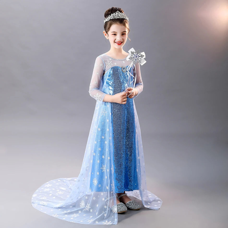 Elsa Dress for Girls Costume Snow Queen Kids Princess Dress Cosplay Birthday Party Children Clothing Carnival Easter Outfits