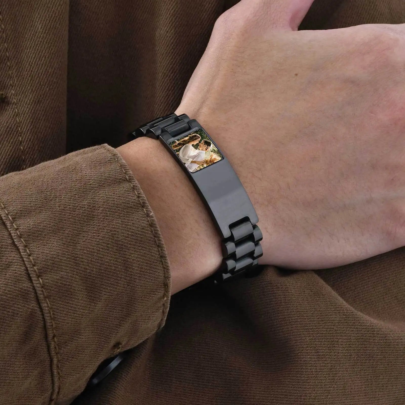 Customized Colorful Photo Bracelets for Men,Stainless Steel Watch Band Wristband with Free Regulator,Valentine's Day Father Gift