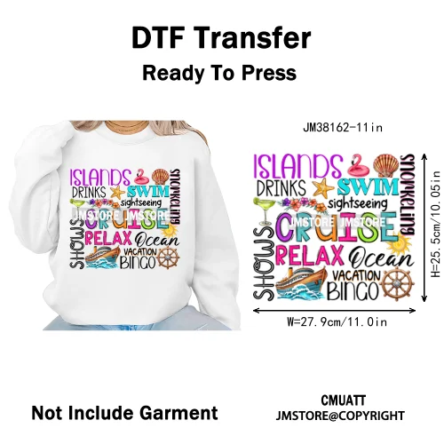 Happy Summer Boat Cruise Life Salty Beach Family Island Vacation Iron on DTF Thermal Transfer Sticker Ready to Press for Clothes