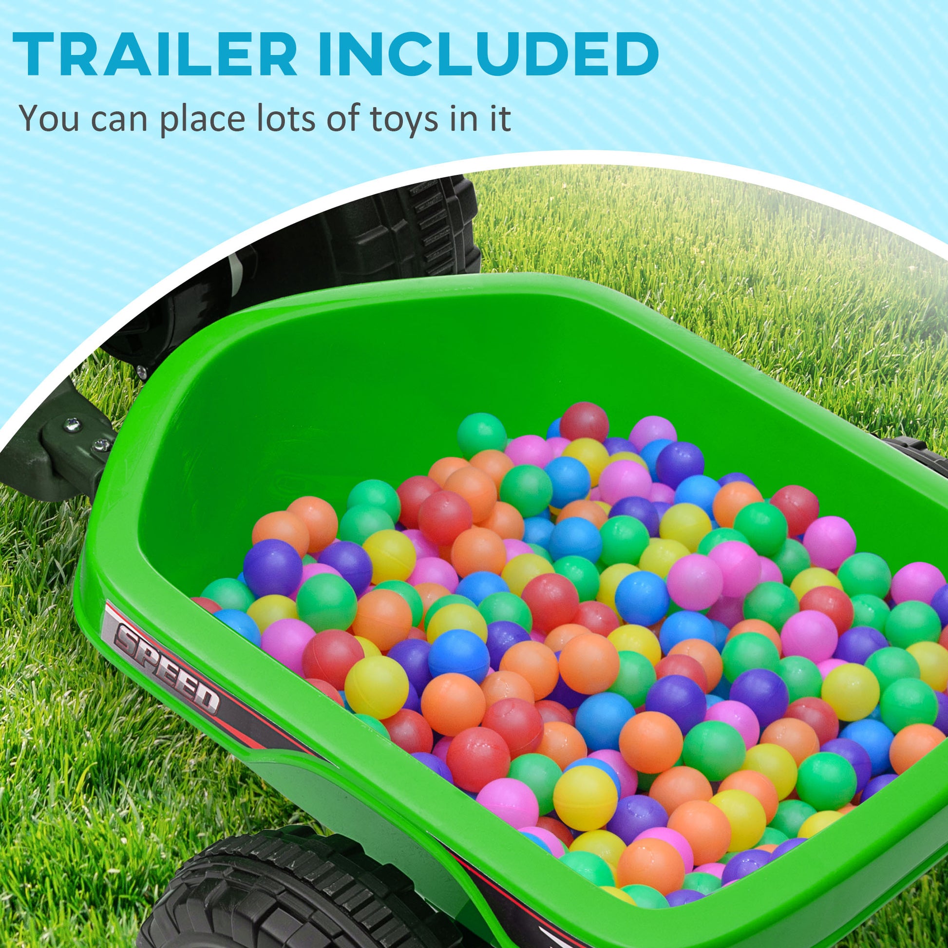 6V Quad Bike with Back Trailer, Wear-Resistant Wheels, for Ages 18-36 Months, Green | HOMCOM-2