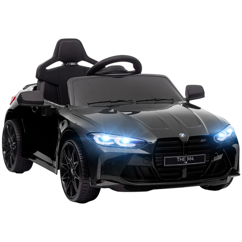 12V BMW M4 Licensed Kids Car with Easy Transport, Remote Control, Suspension, Music, Horn, LED Lights - Black by AIYAPLAY-0
