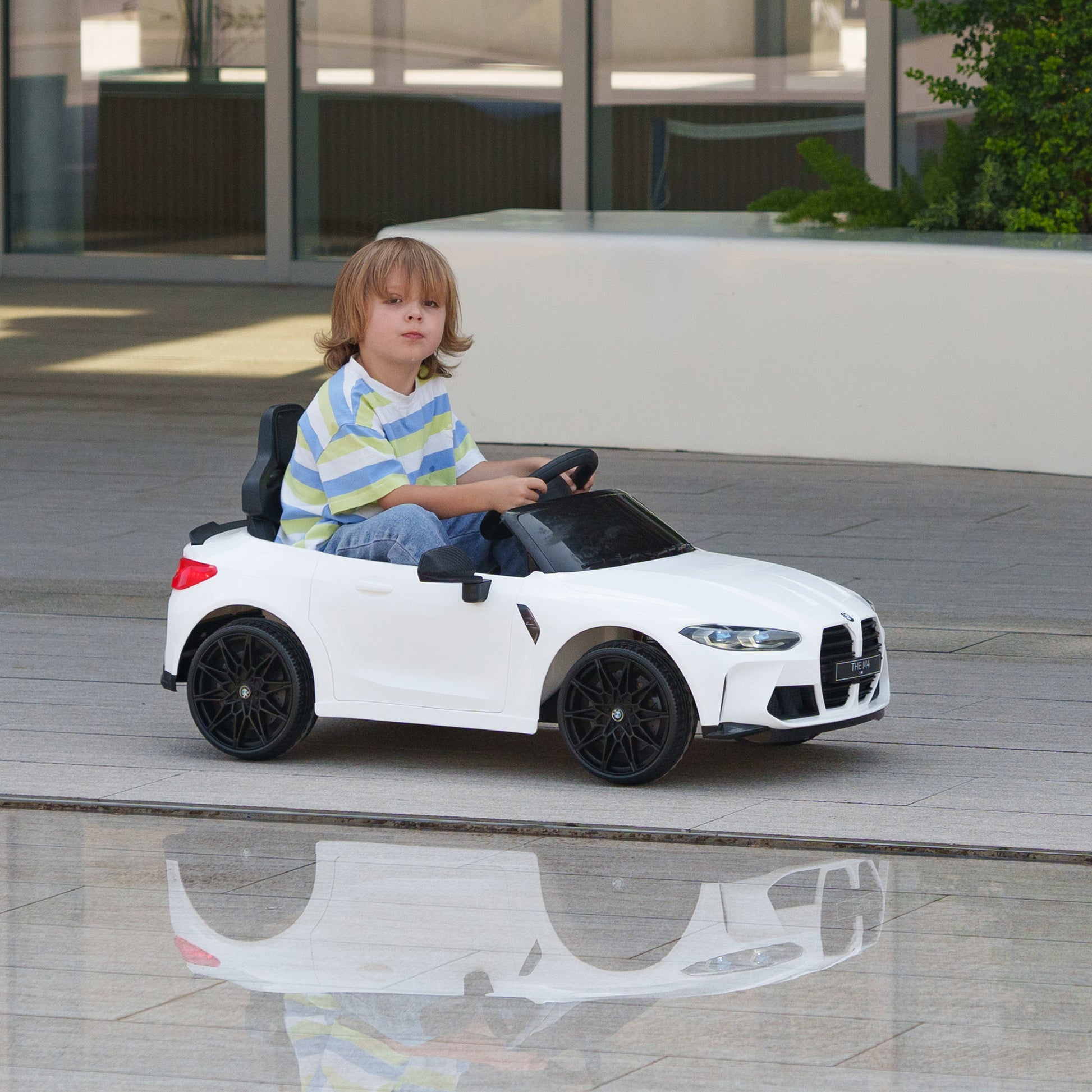 12V BMW M4 Licensed Kids Car with Easy Transport, Remote Control, Suspension, Music, Horn, LED Lights in White by AIYAPLAY-8