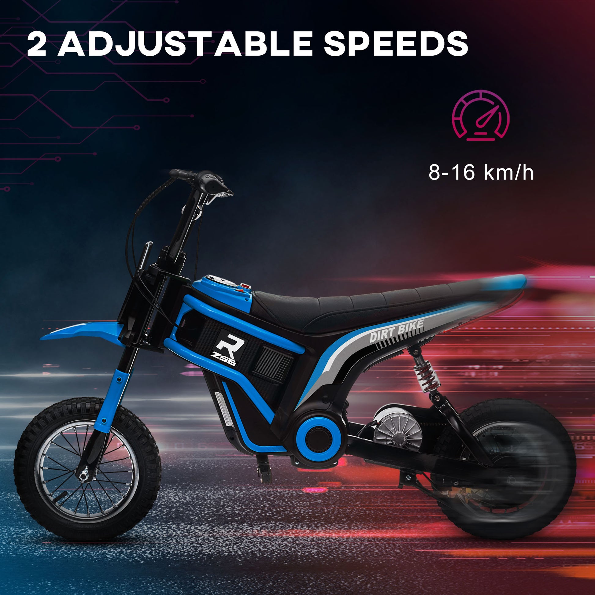 HOMCOM 24V Electric Motorbike with Twist Grip Throttle, Music, Horn, 12" Pneumatic Tyres, 16km/h Max Speed in Blue-3