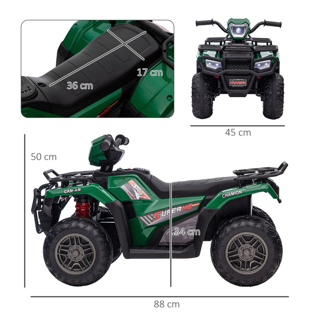 12V Kids Quad Bike with Forward Reverse Functions, Electric Ride On ATV with Music, LED Headlights, for Ages 3-5 Years in Green by HOMCOM-1