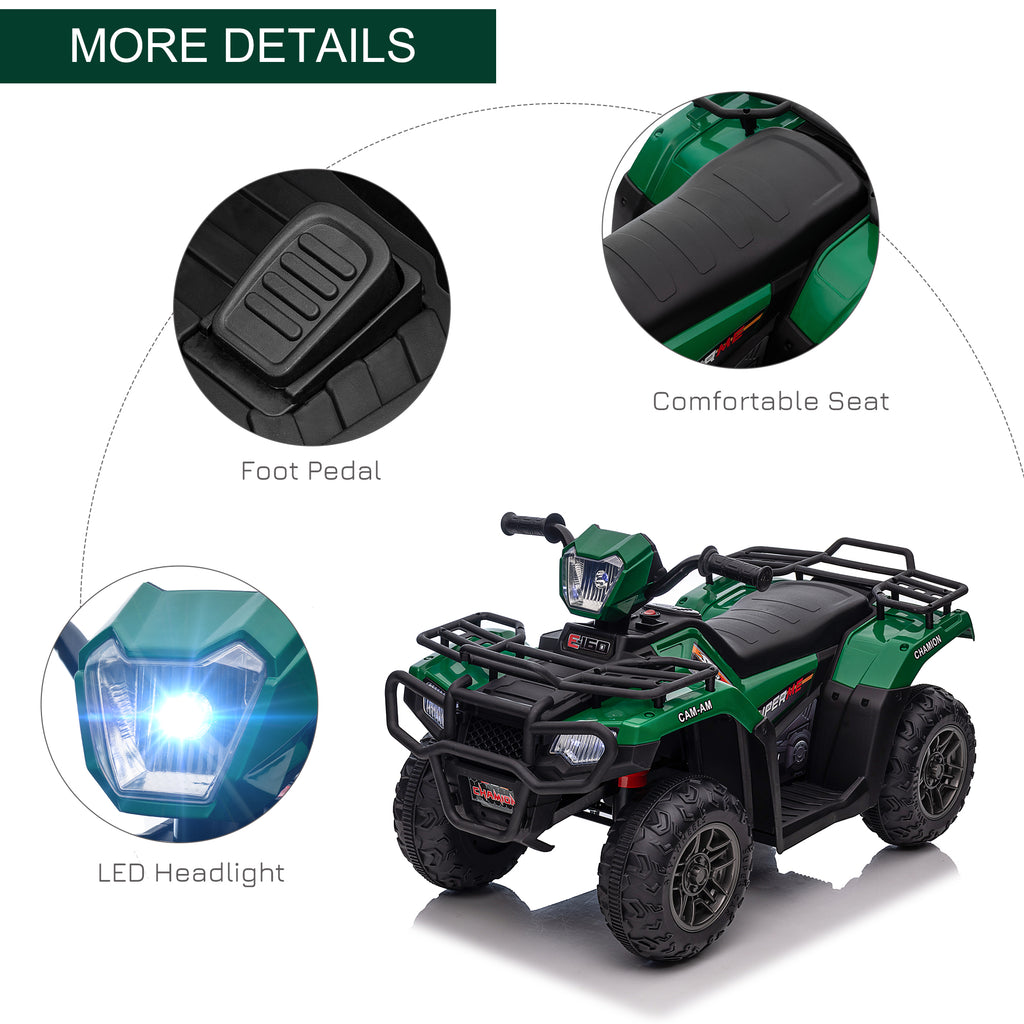 12V Kids Quad Bike with Forward Reverse Functions, Electric Ride On ATV with Music, LED Headlights, for Ages 3-5 Years in Green by HOMCOM-5