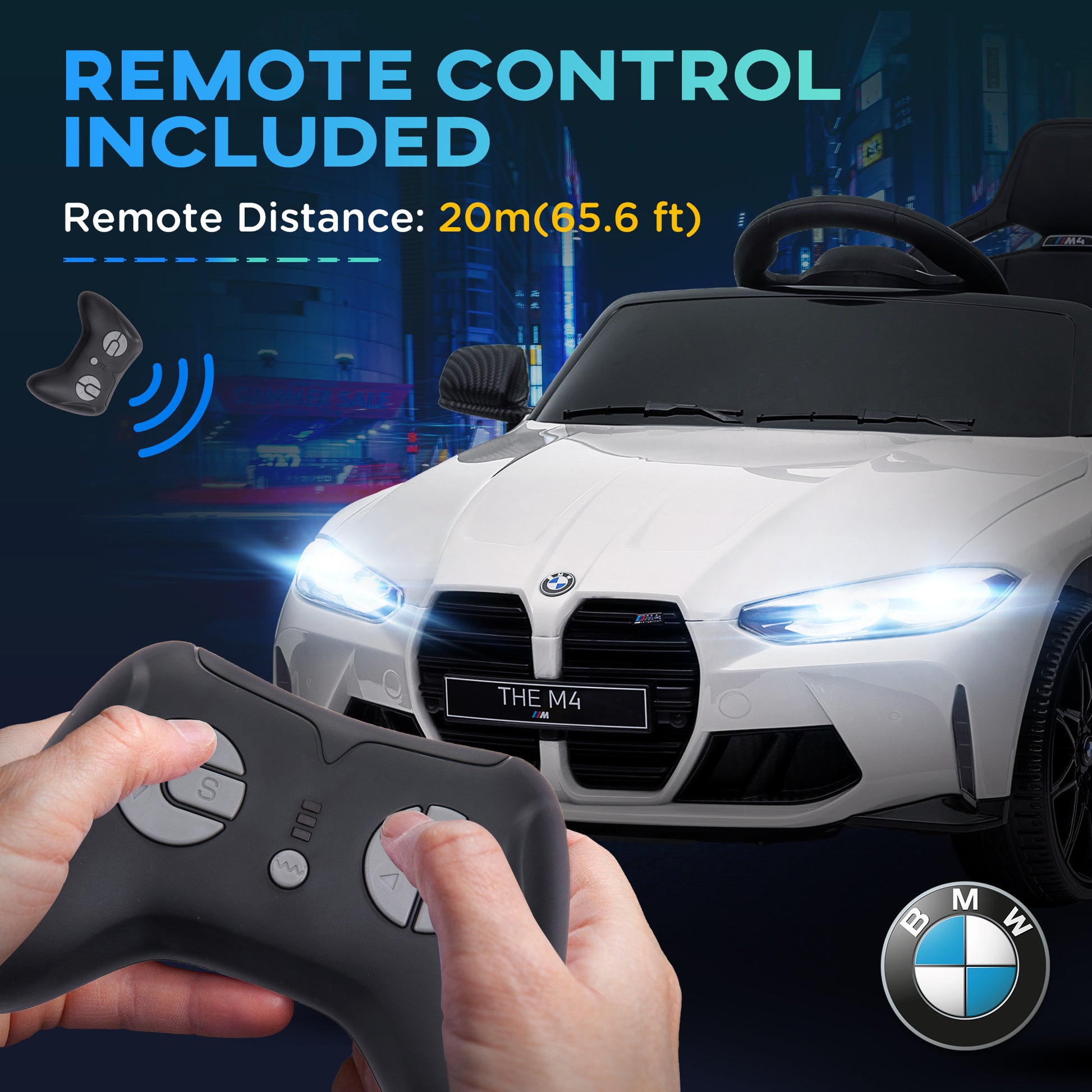 12V BMW M4 Licensed Kids Car with Easy Transport, Remote Control, Suspension, Music, Horn, LED Lights in White by AIYAPLAY-6